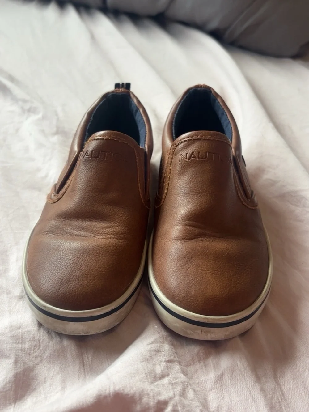 Nautica Brown Slip-On Leather Casual Sneakers with Navy Lining